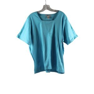 Dressbarn Blue Women's Stretch Top Short Sleeve Pullover Square Neck 18/20 034